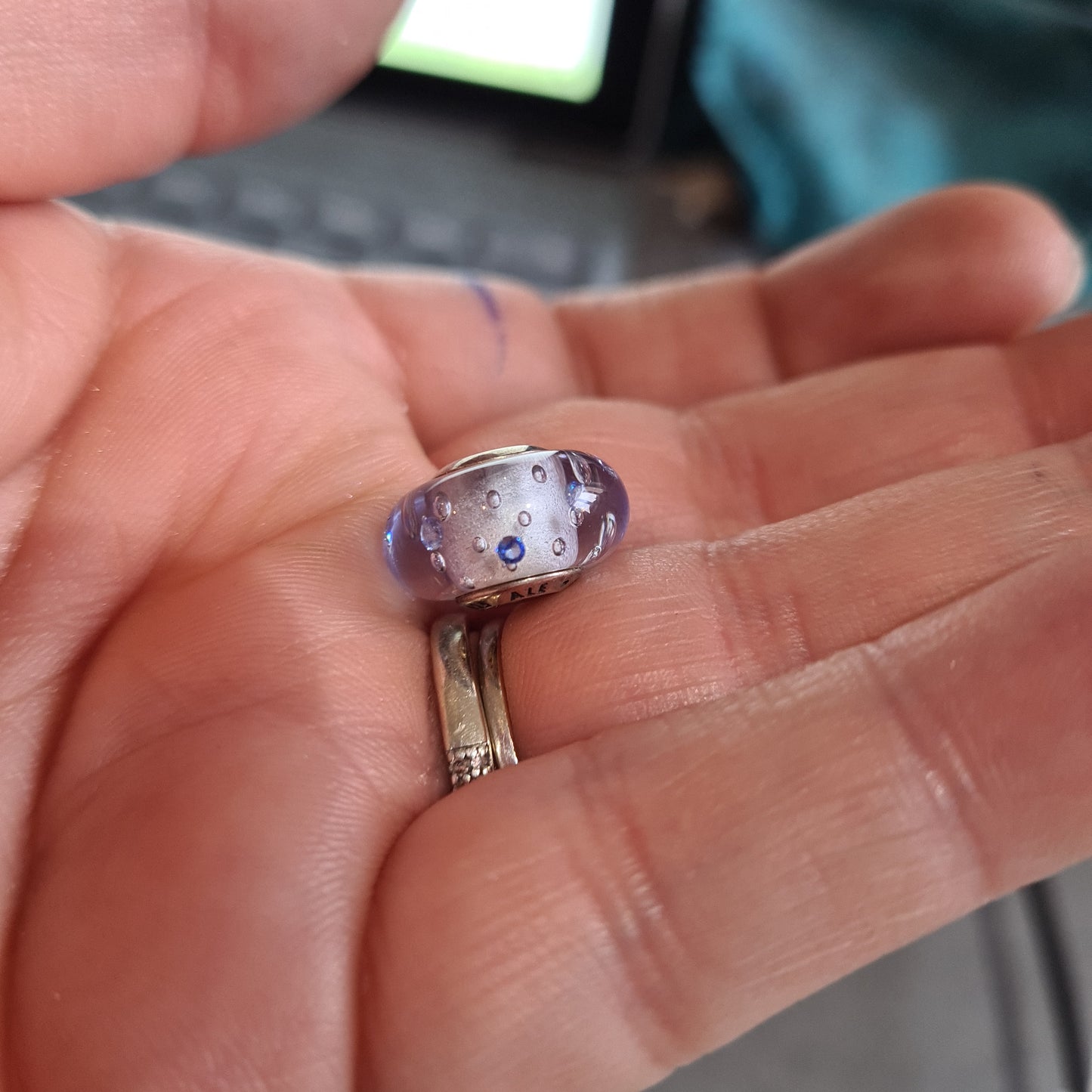 Genuine Pandora Baby Blue Navy Bubble Slight sparkle Murano Glass Charm