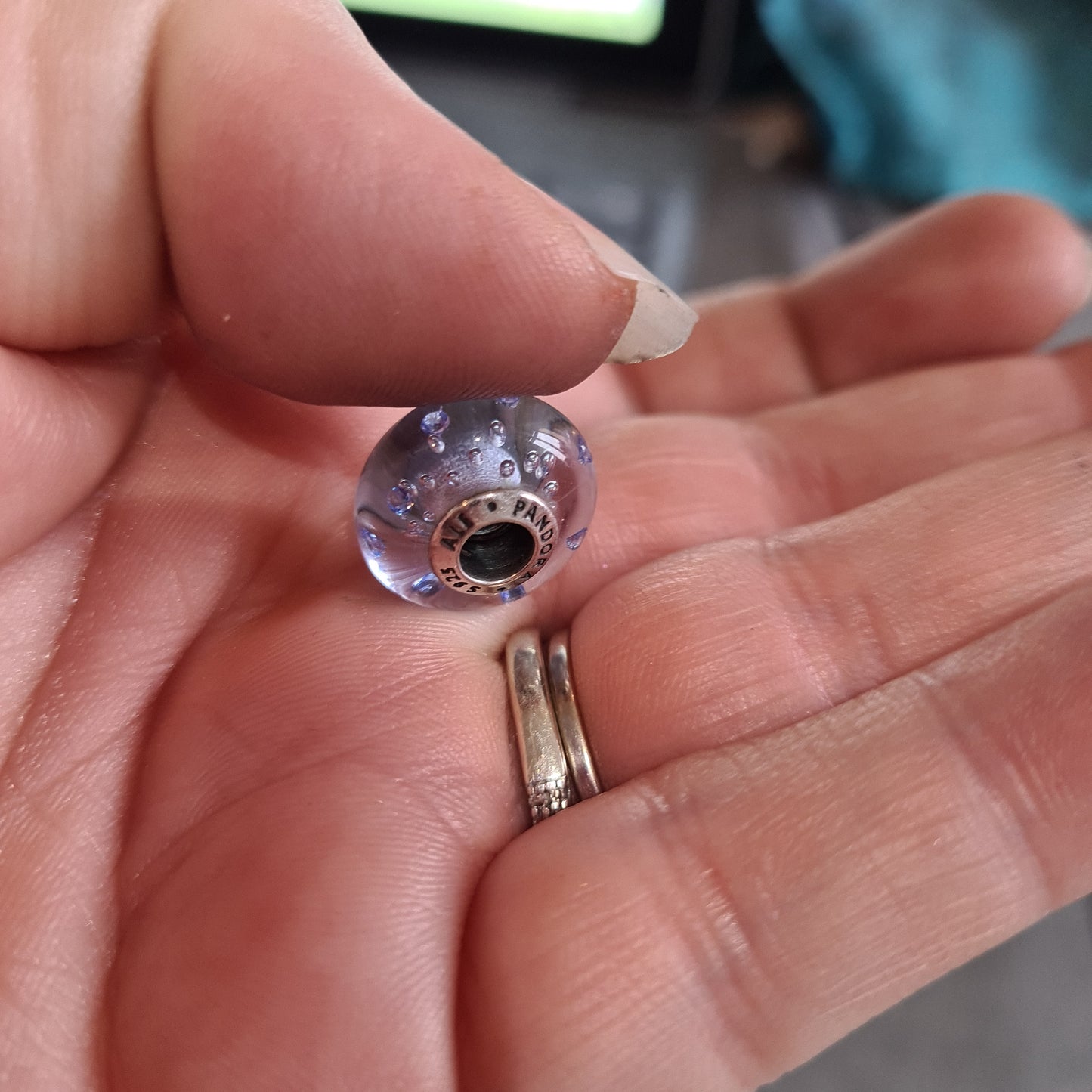 Genuine Pandora Baby Blue Navy Bubble Slight sparkle Murano Glass Charm