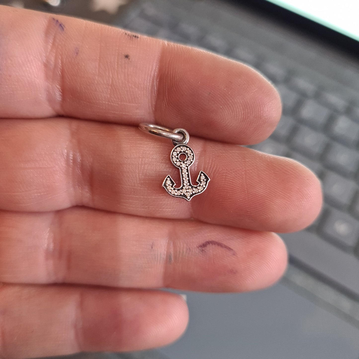 Genuine Pandora Anchor Pave  Dangle With Clear Stone