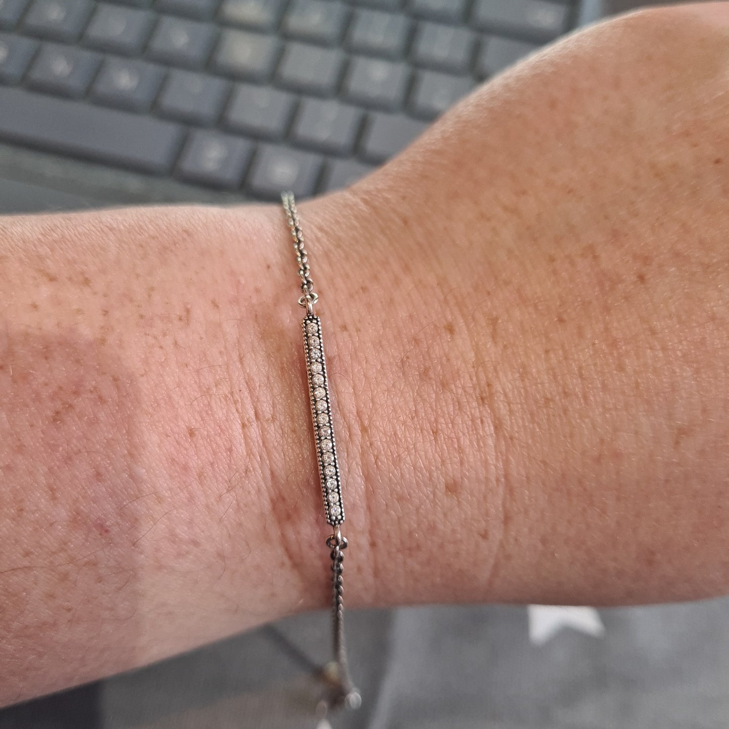 Genuine Pandora Pave Bar Dianty Adjustable Bracelet