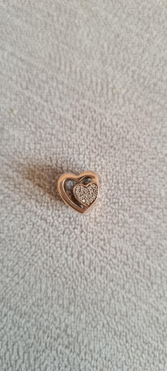 Genuine Pandora Rose Gold Double Pave Heart Openwork Charm