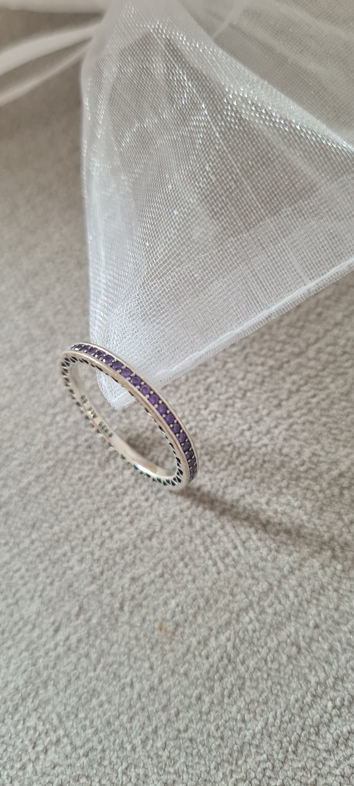Genuine Pandora Radiant Heart Ring Enamel Cz Lavender Purple