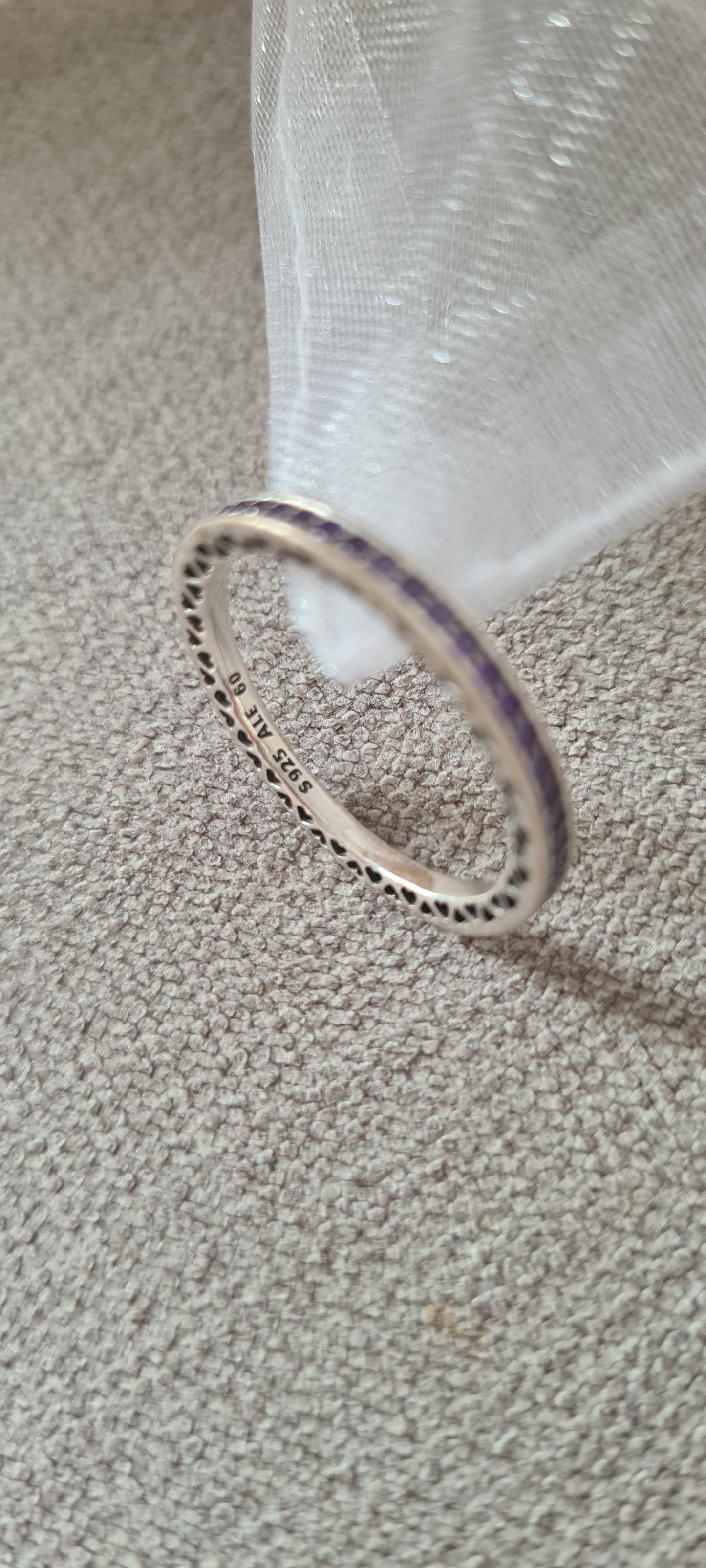 Genuine Pandora Radiant Heart Ring Enamel Cz Lavender Purple