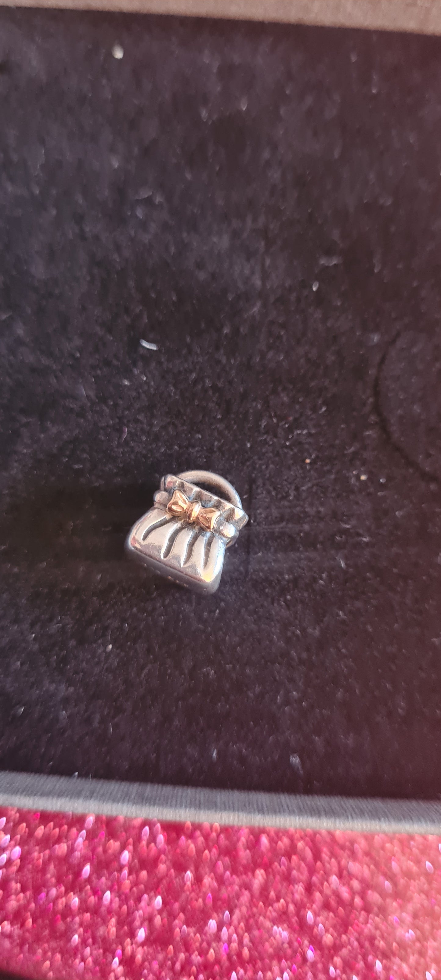 Genuine Pandora Purse Charm with Two Tone Gold Bow Retired