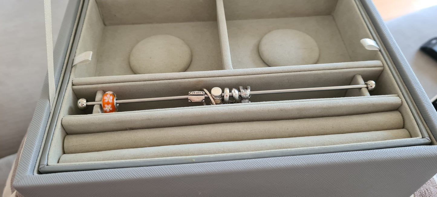 Genuine Pandora Medium Sized Grey Jewellery Box Two Layer UK BUYERS ONLY