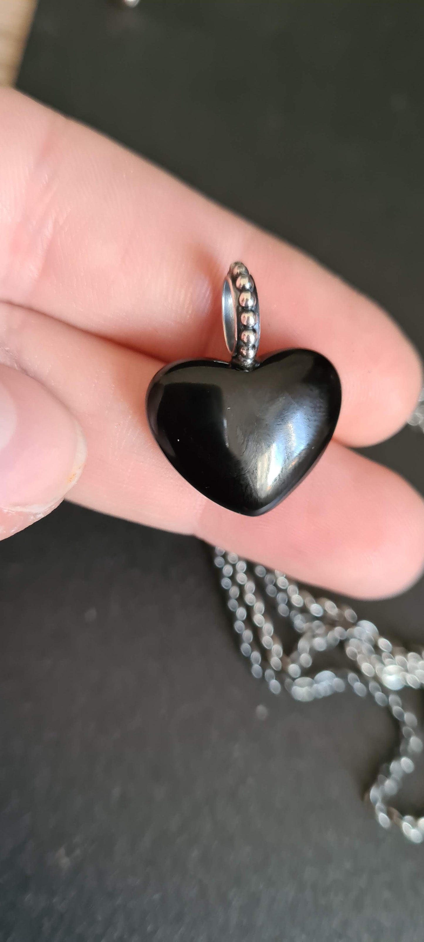 Genuine Pandora Mi Amor Black Onyx Heart Necklace With Long Pandora Chain 90cm