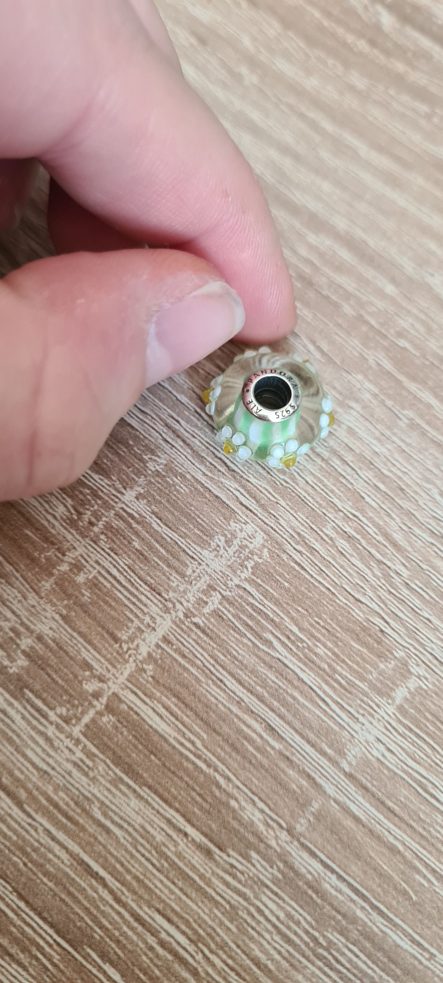 Genuine Pandora Green Murano with 3D Daisy Dots on Outside