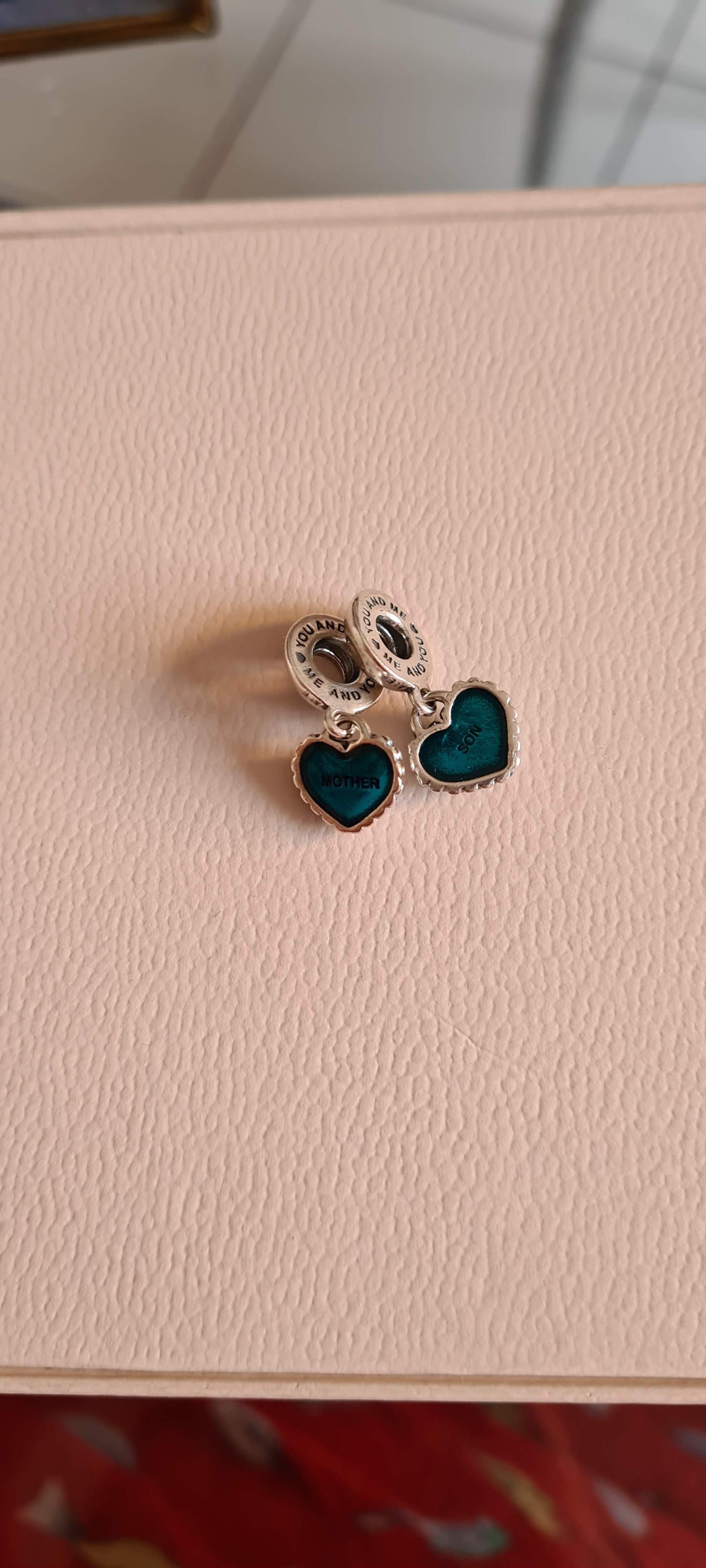 Genuine Pandora Mother and Son Heart Blue Dangle Family Charm