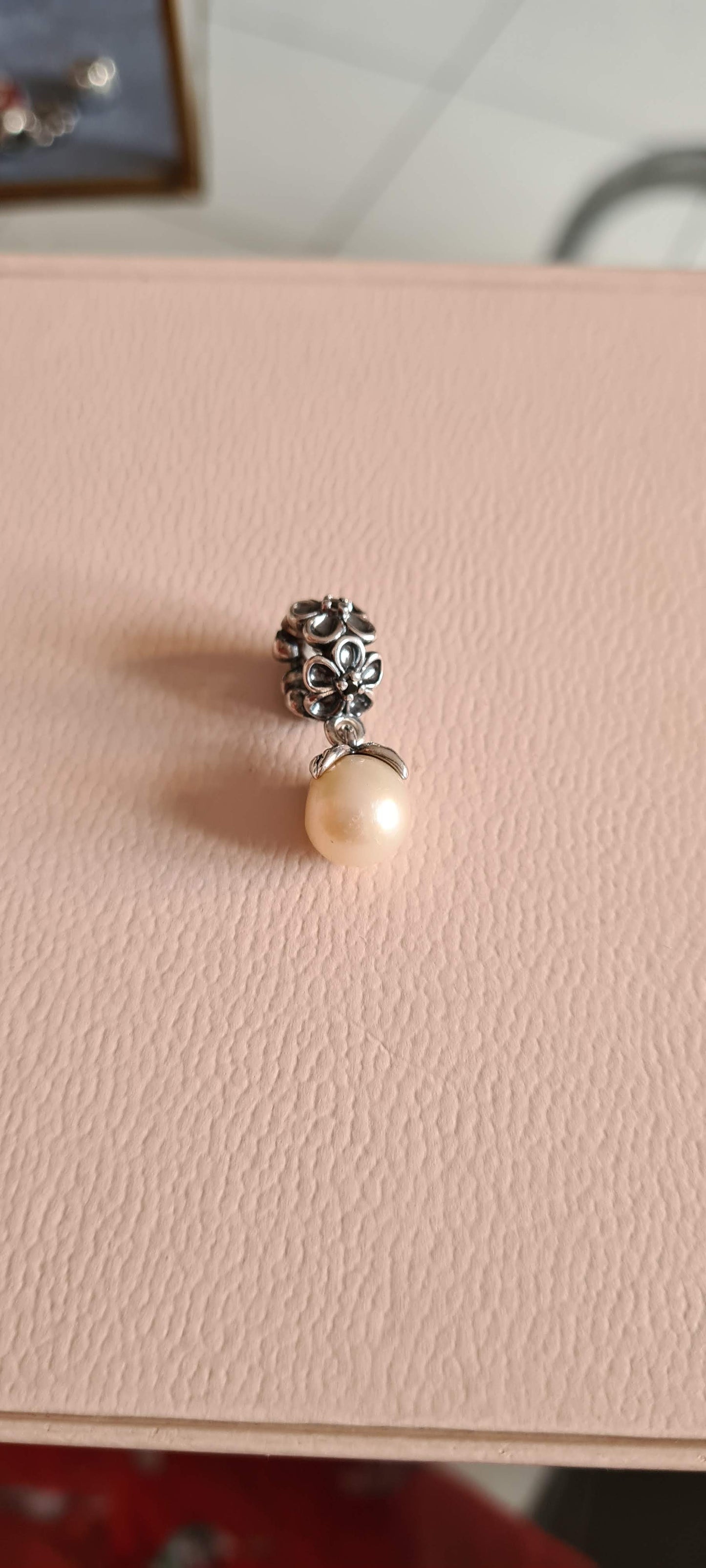 Genuine Pandora Odyssey White Pearl Flower CZ Charm Dangle