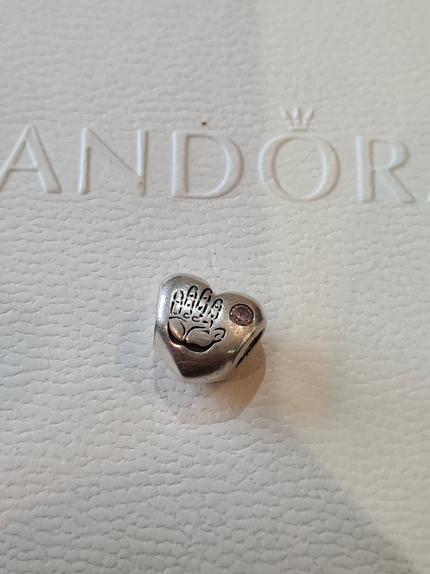 Genuine Pandora Its A Girl Heart Charm Handprint Pink Stone