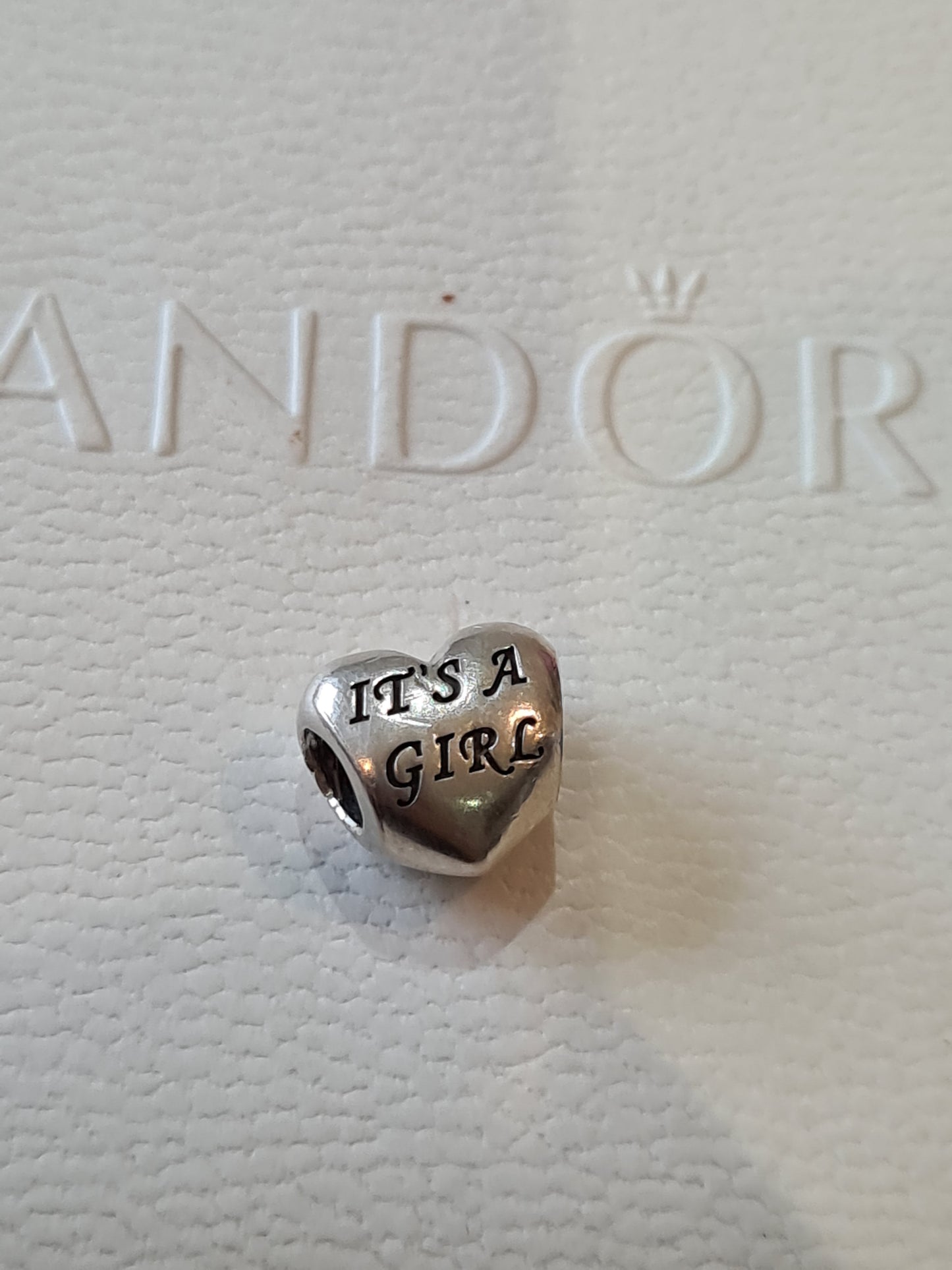 Genuine Pandora Its A Girl Heart Charm Handprint Pink Stone
