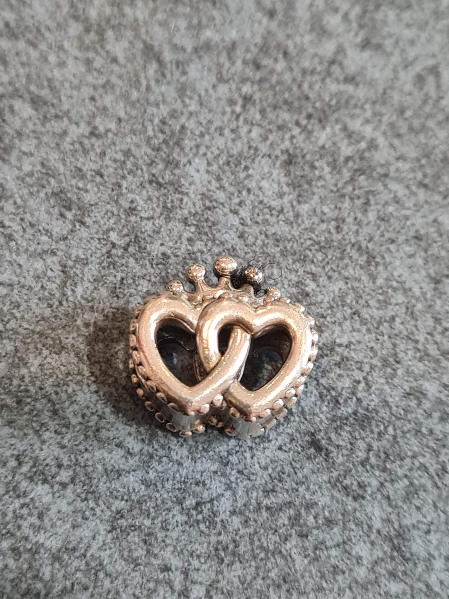 Genuine Pandora Double Heart with Crown Charm