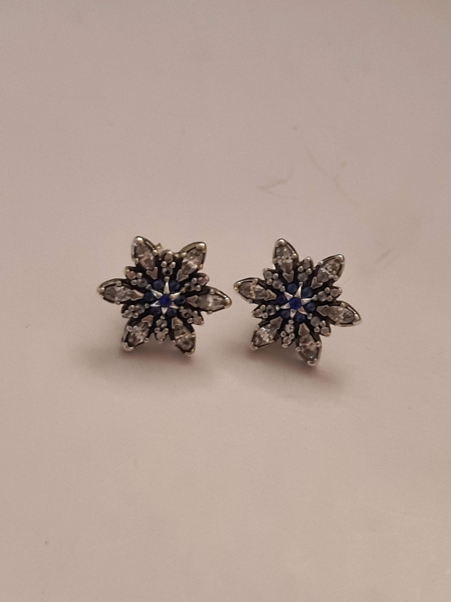 Genuine Pandora Ice Blue Snowflake Pave Earrings with Backs