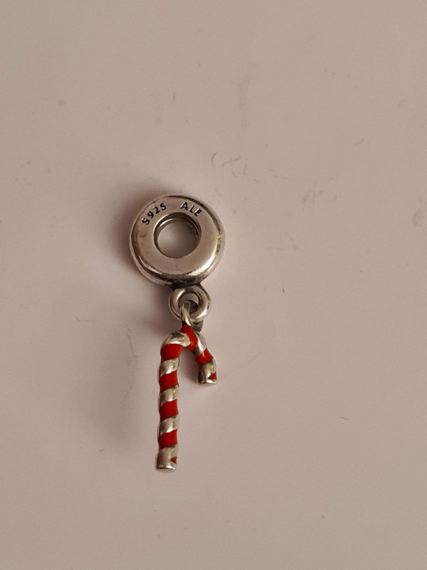 Genuine Pandora Candy Cane Dangle Charm Red and Silver