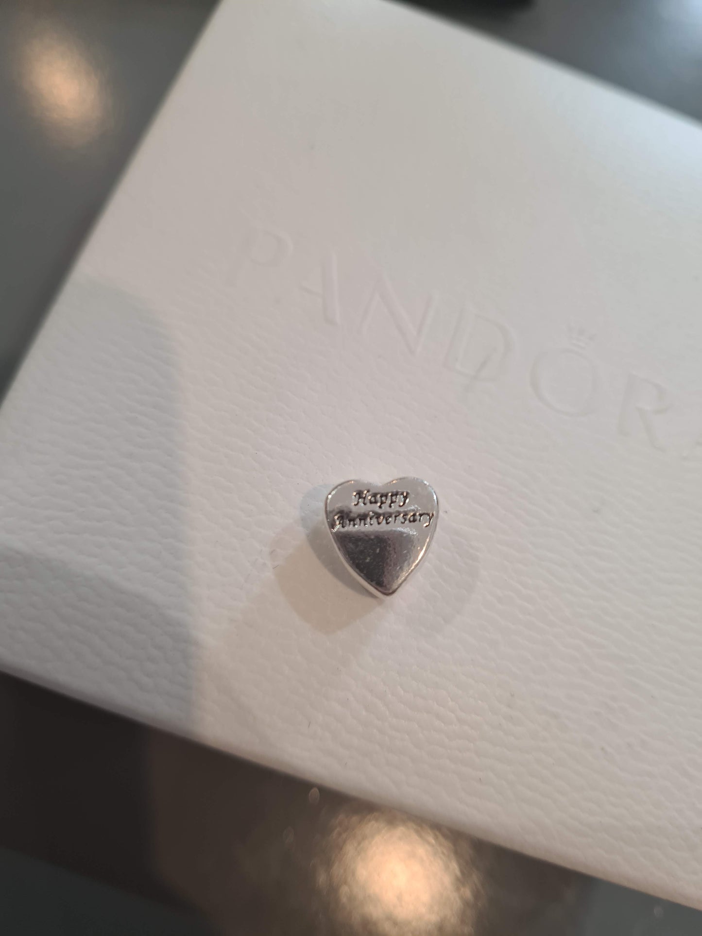 NOT Pandora Two Tone Silver Heart Happy Anniversary Charm Gift