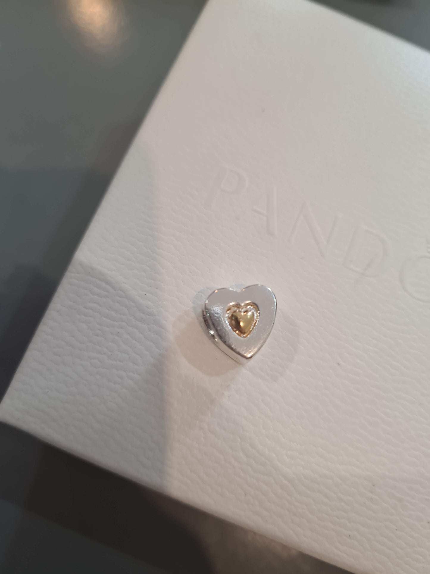 NOT Pandora Two Tone Silver Heart Happy Anniversary Charm Gift