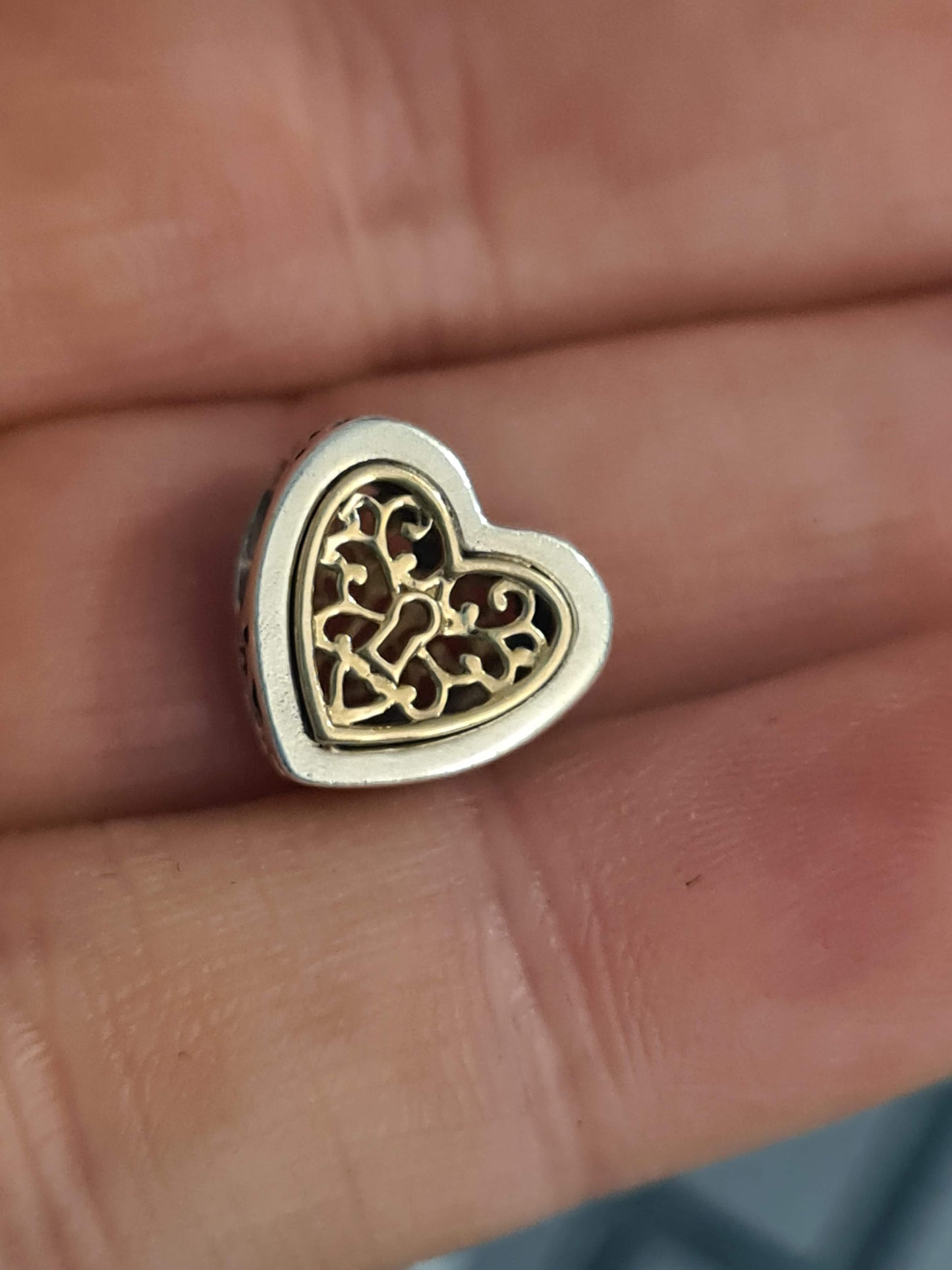 Genuine Pandora Two Tone Heart Lock Charm Intricate Charm