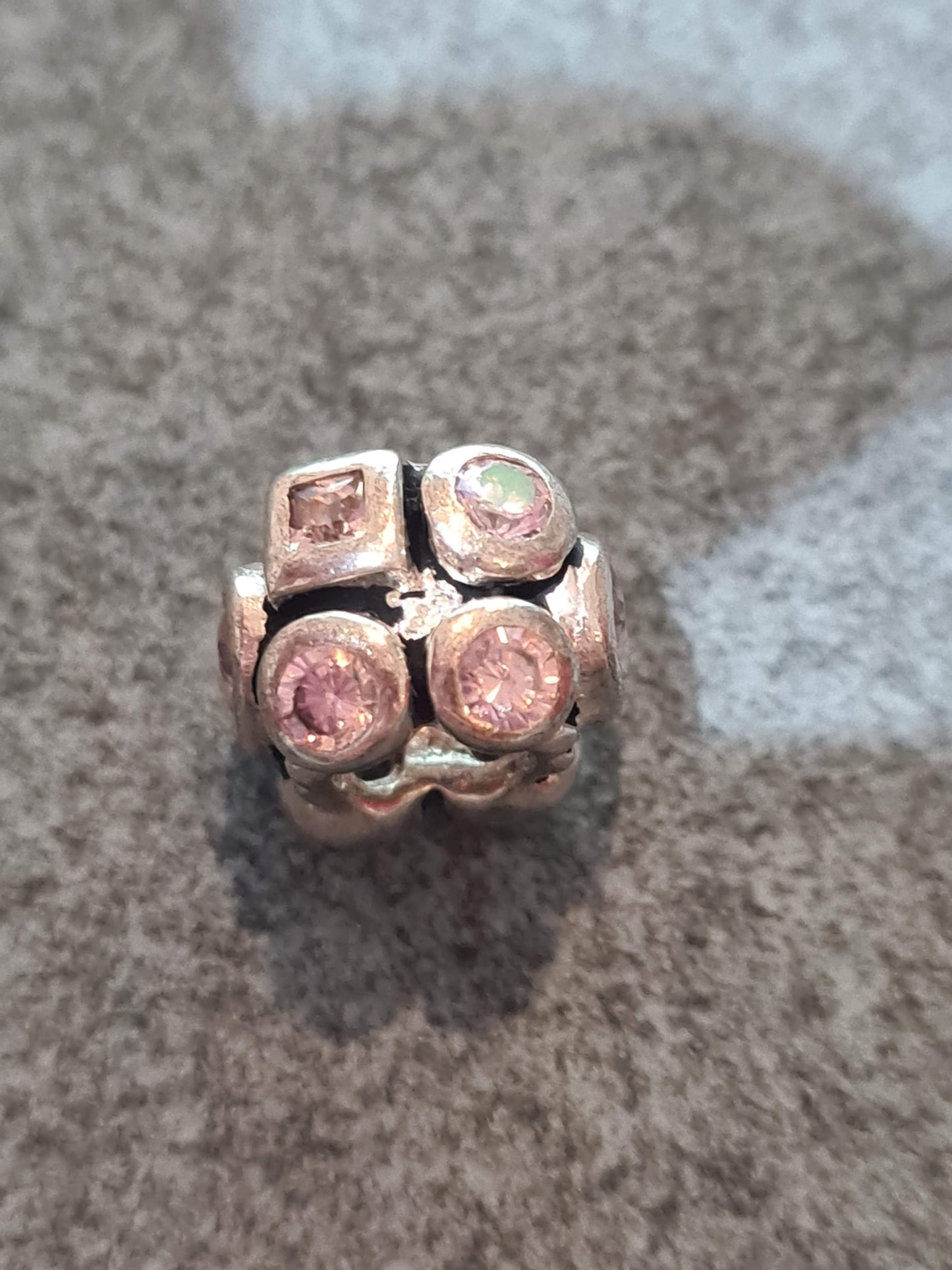 NOT Pandora Cz Silver Charm with Pink Stones