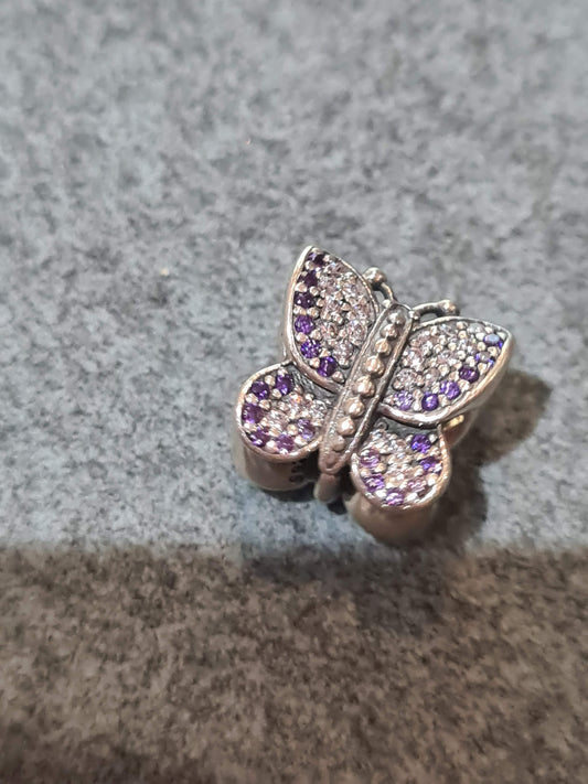 Genuine Pandora Butterfly Sparkle Purple and Clear Pave Charm