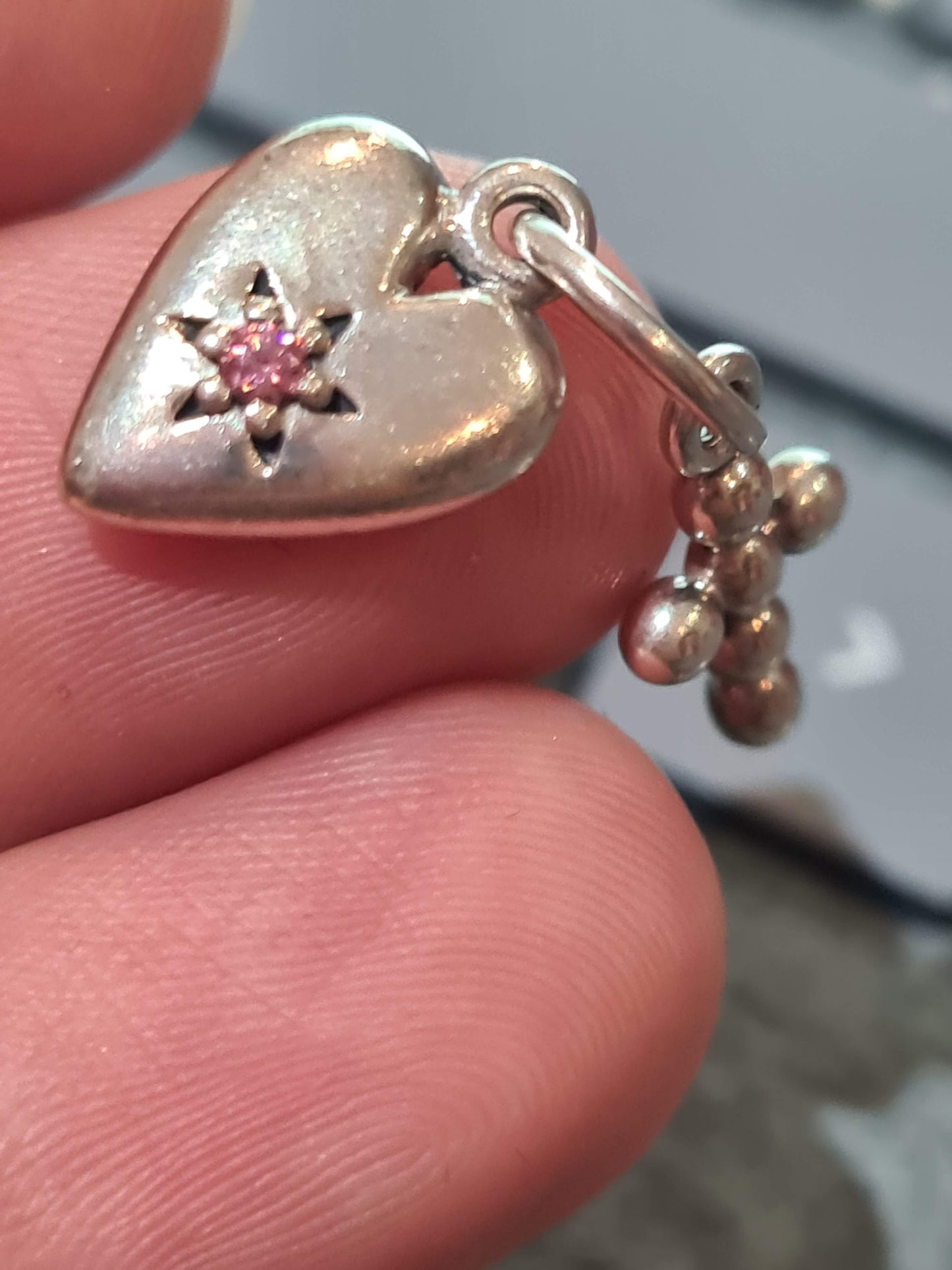 Genuine Pandora Heart and Cross With Pink Stone Pendant