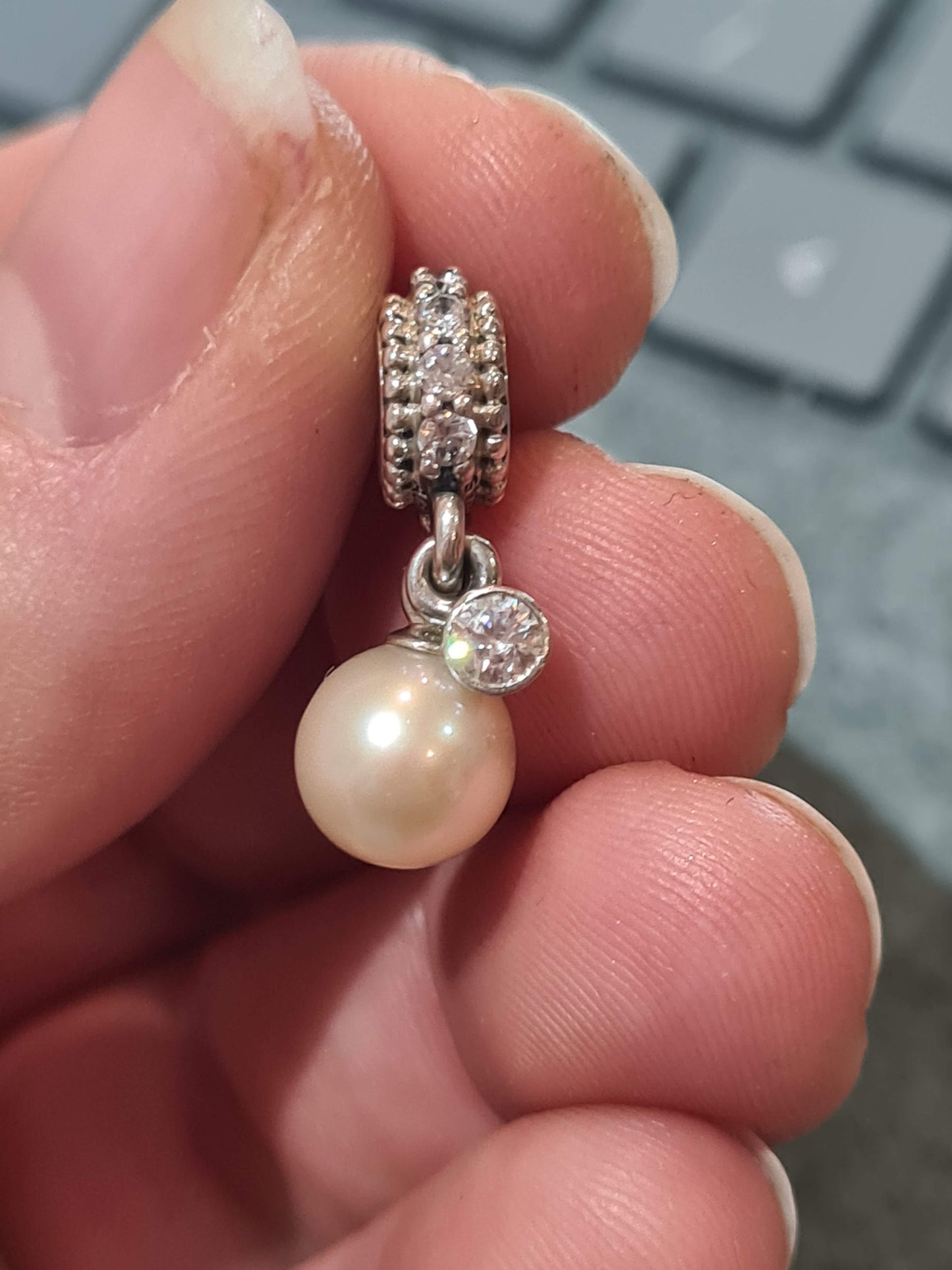 Genuine Pandora Pearl Pave Dangle Beautiful Charm/ Pendant SMALL DEFECT
