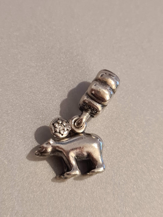 Genuine Pandora Polar Bear and Pave Dangle Animal Christmas Xmas Charm