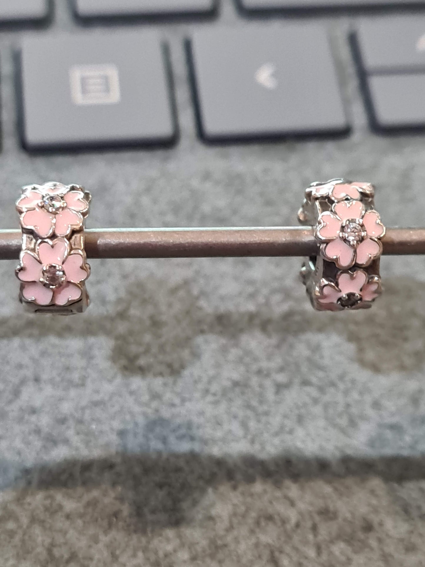 Genuine Pandora Pink Cherry Blossom Silicone Clips Sold As a Pair
