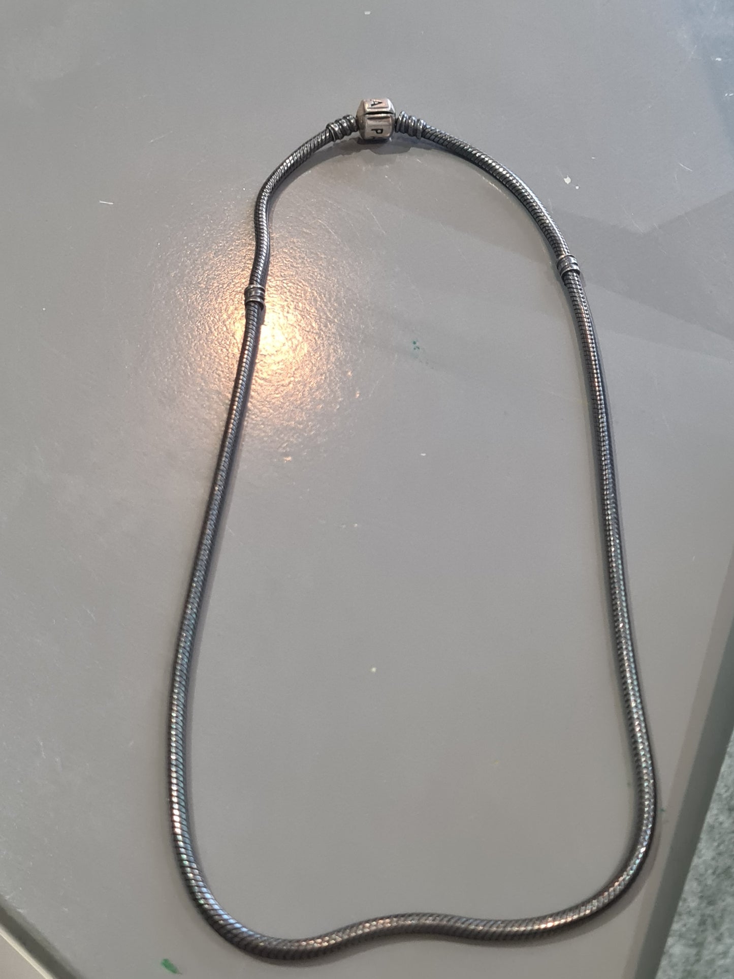 Genuine Pandora 45cm Gun Metal Oxidised Moments Snake Chain Necklace