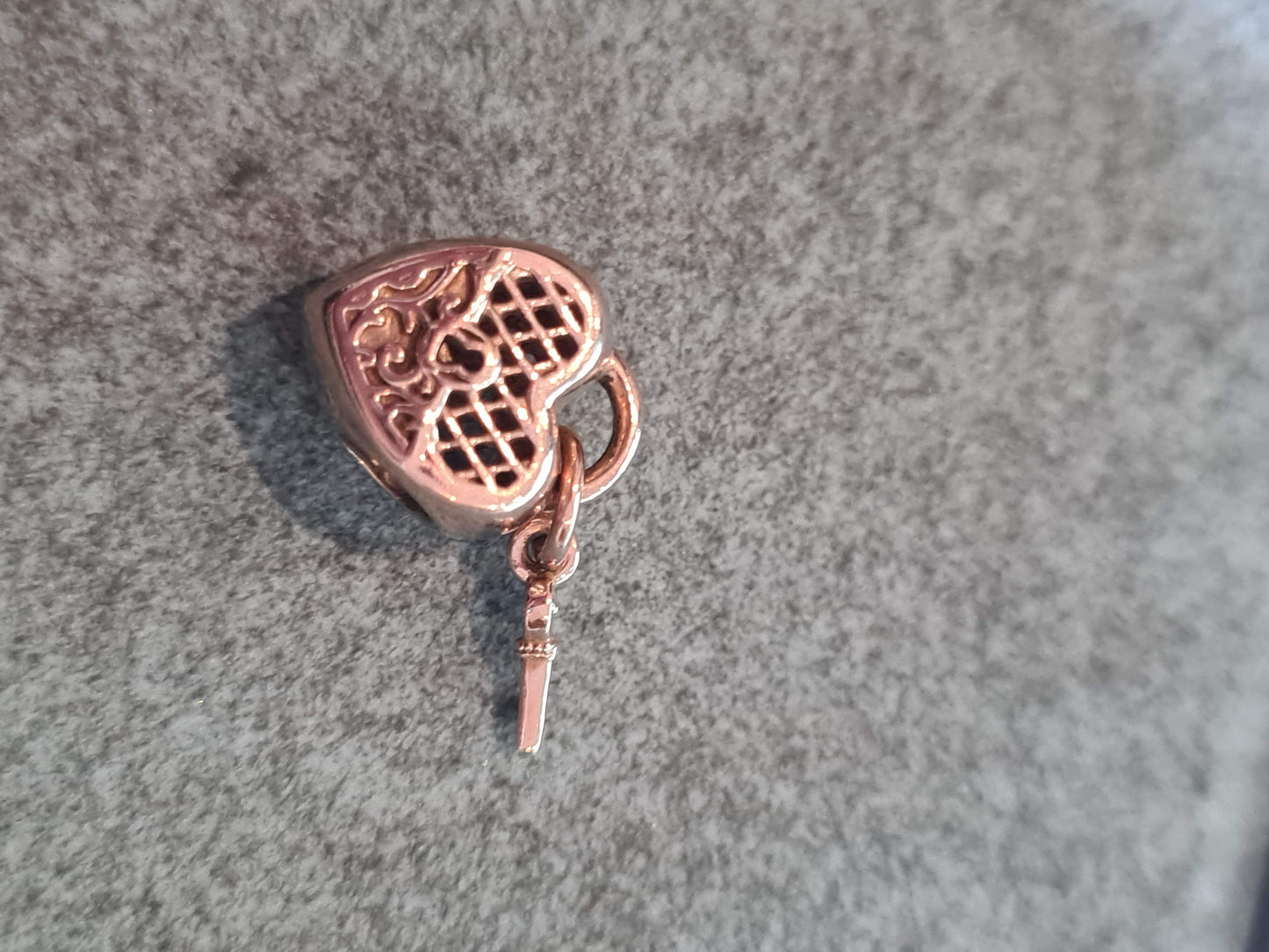 Genuine Pandora Rose Gold Vintage Lace Lock and Key Dangle Charm