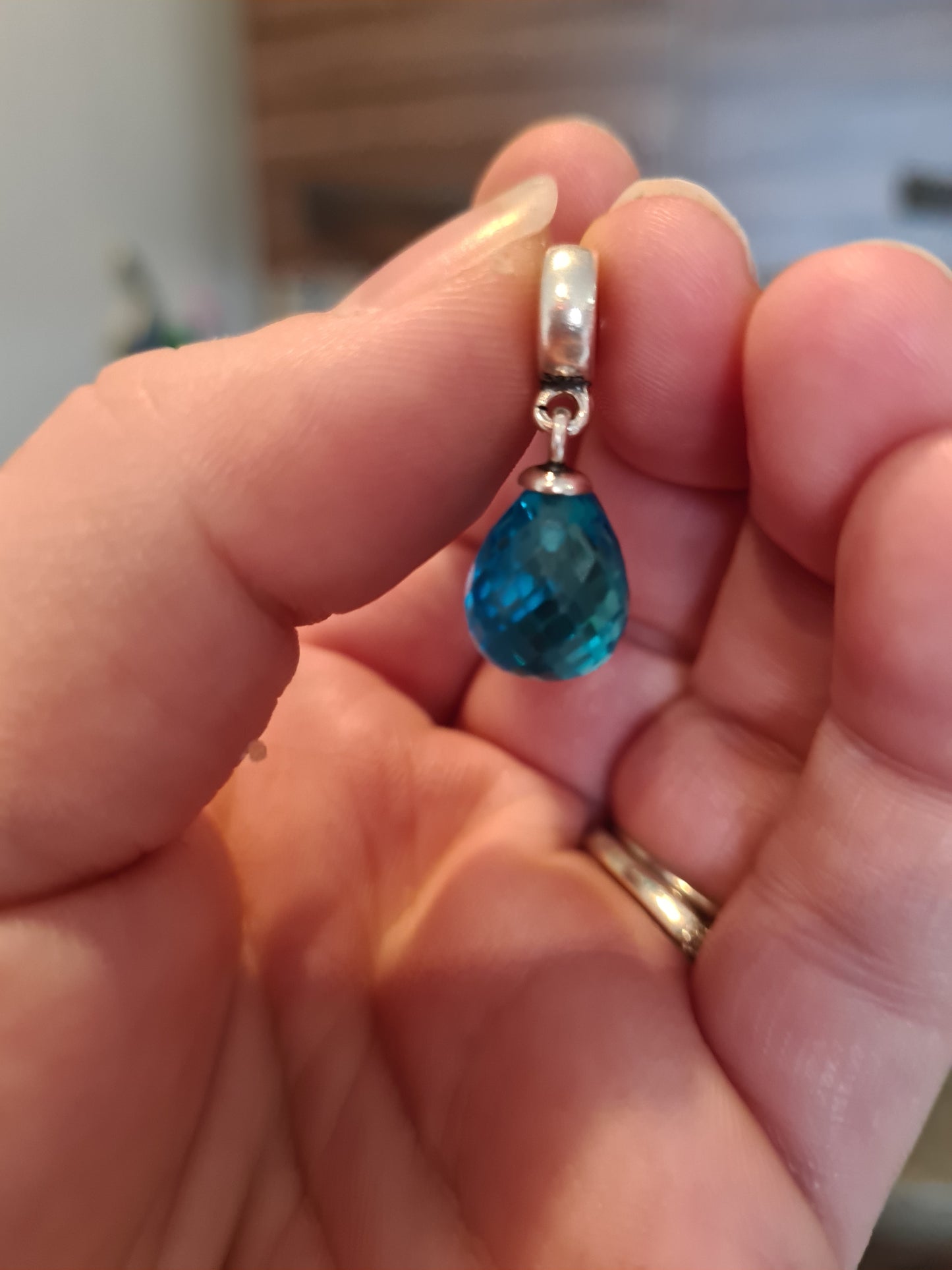 Genuine Pandora Facetted Glass Large Dangle Teal Pendent Charm
