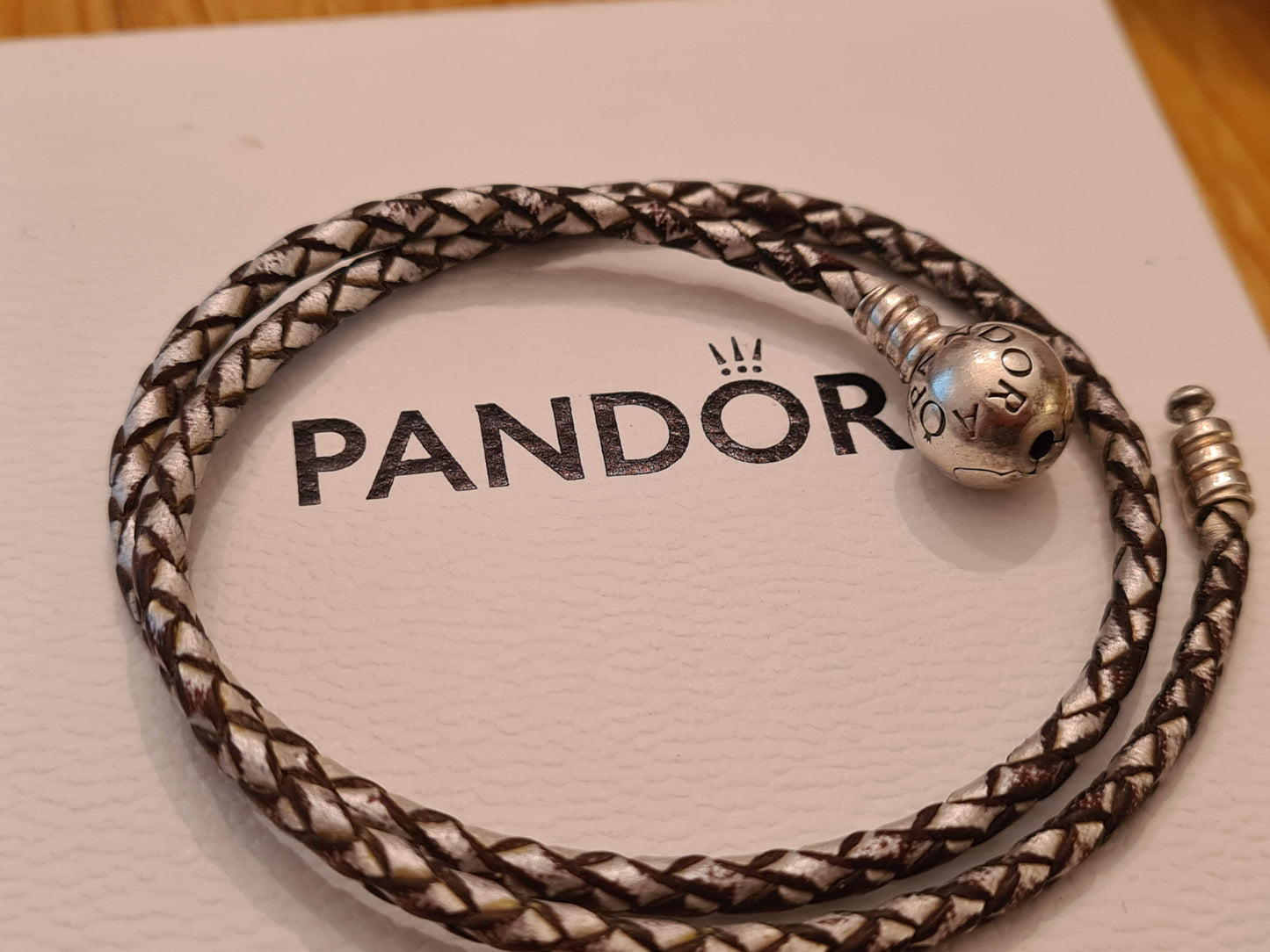 Genuine Pandora Double Wrap Leather Bracelet Brown and White Fleck