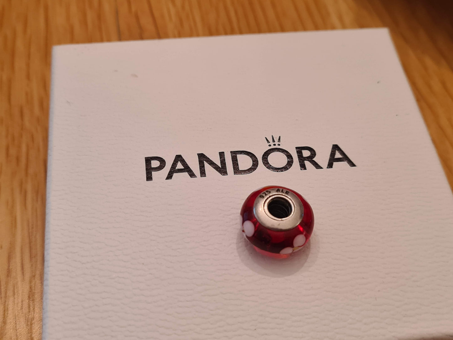 Genuine Pandora Red Murano with White Flower Glass Charm