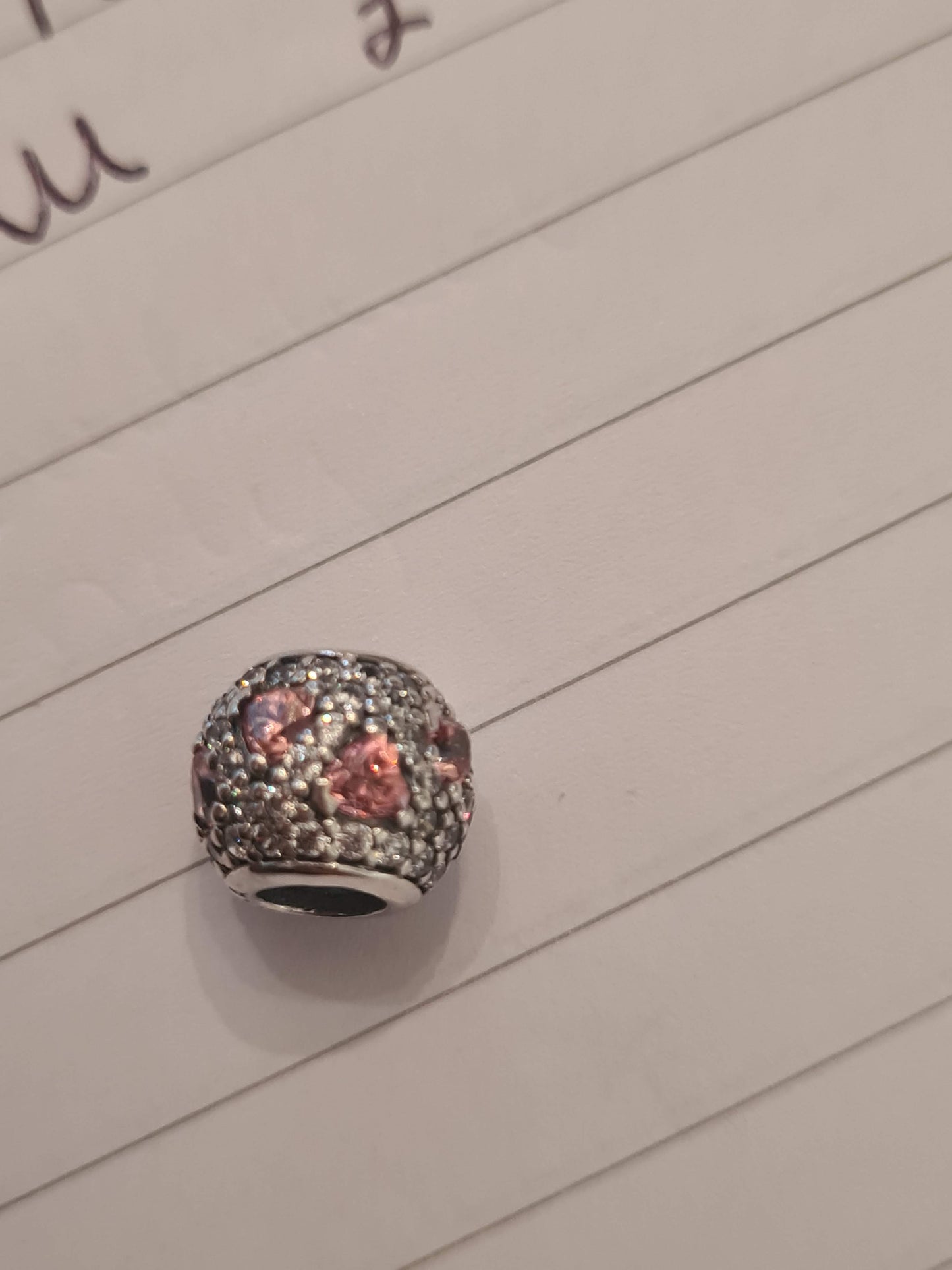 Genuine Pandora Clear Pave Ball with Pink Hearts