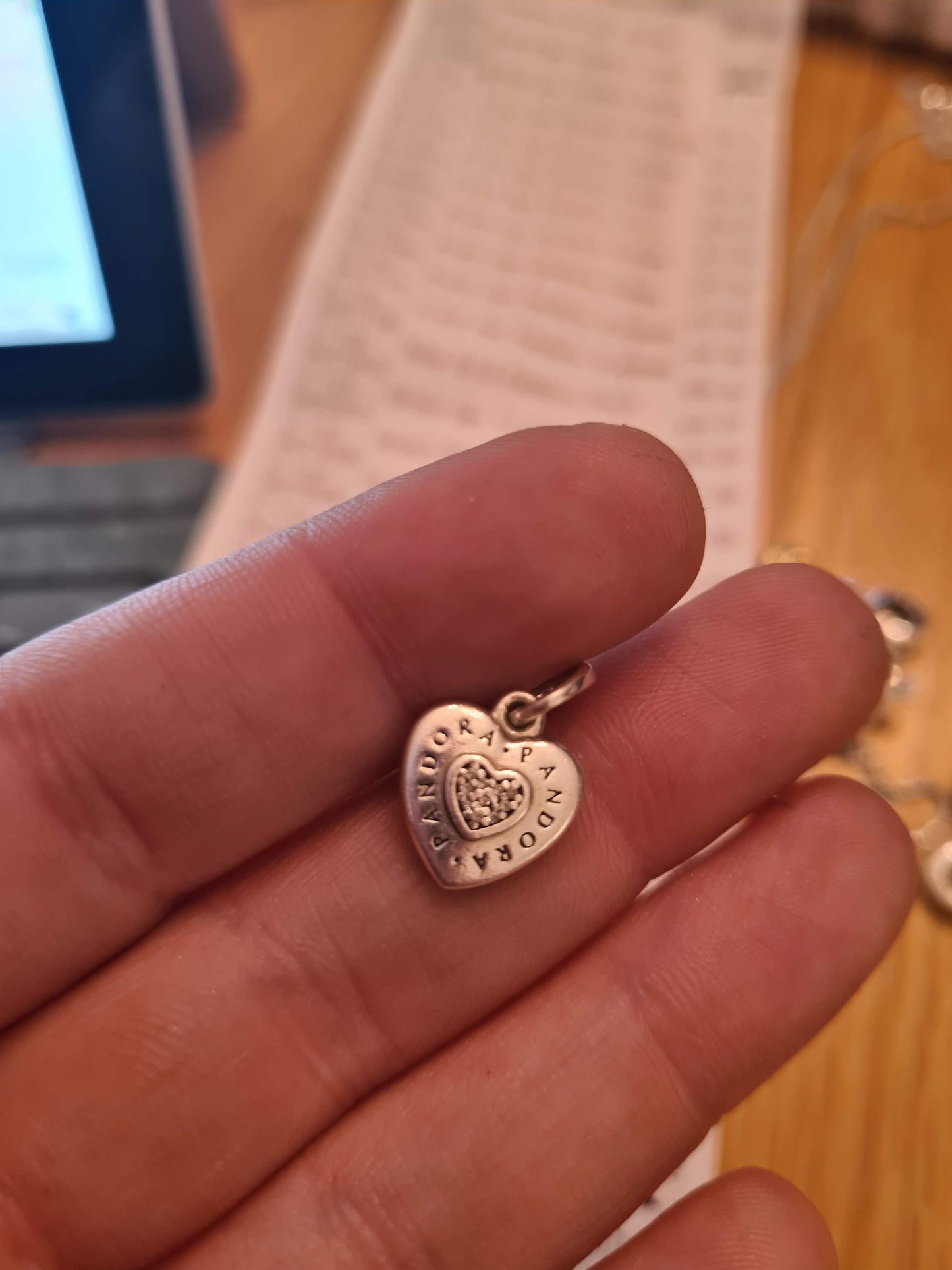 Genuine Pandora Logo Heart Pendant Clear CZ Dangle Charm