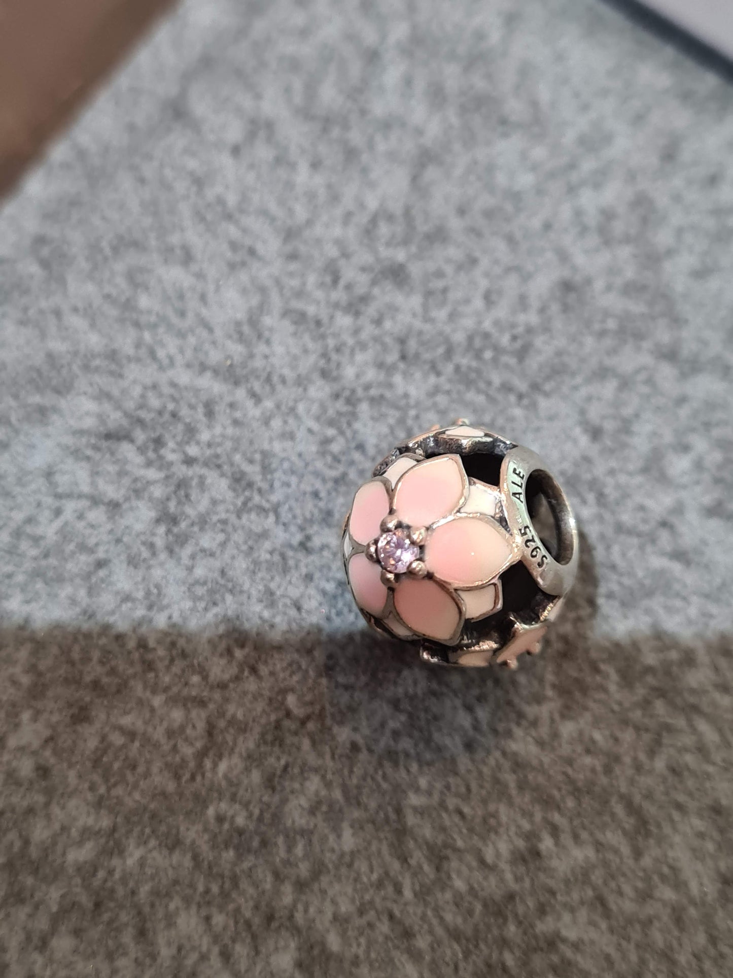 Genuine Pandora Pink Magnolia Flower Bloom Openwork Ball Charm