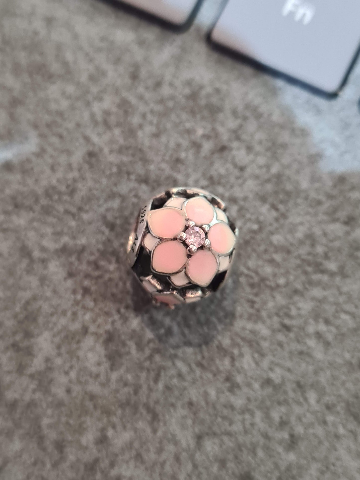 Genuine Pandora Pink Magnolia Flower Bloom Openwork Ball Charm