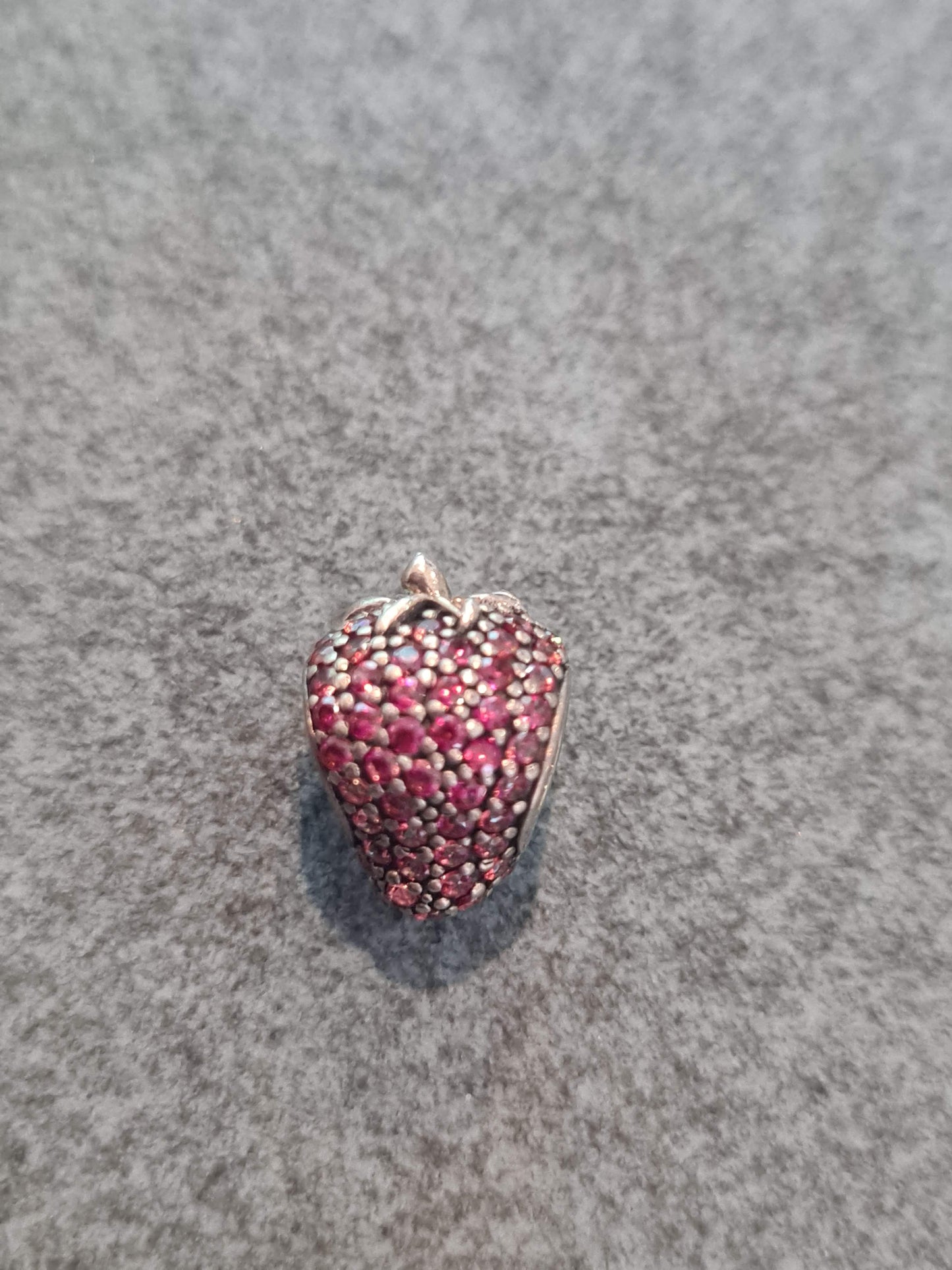 Genuine Pandora Pave Red Strawberry Charm with Silver Stalk