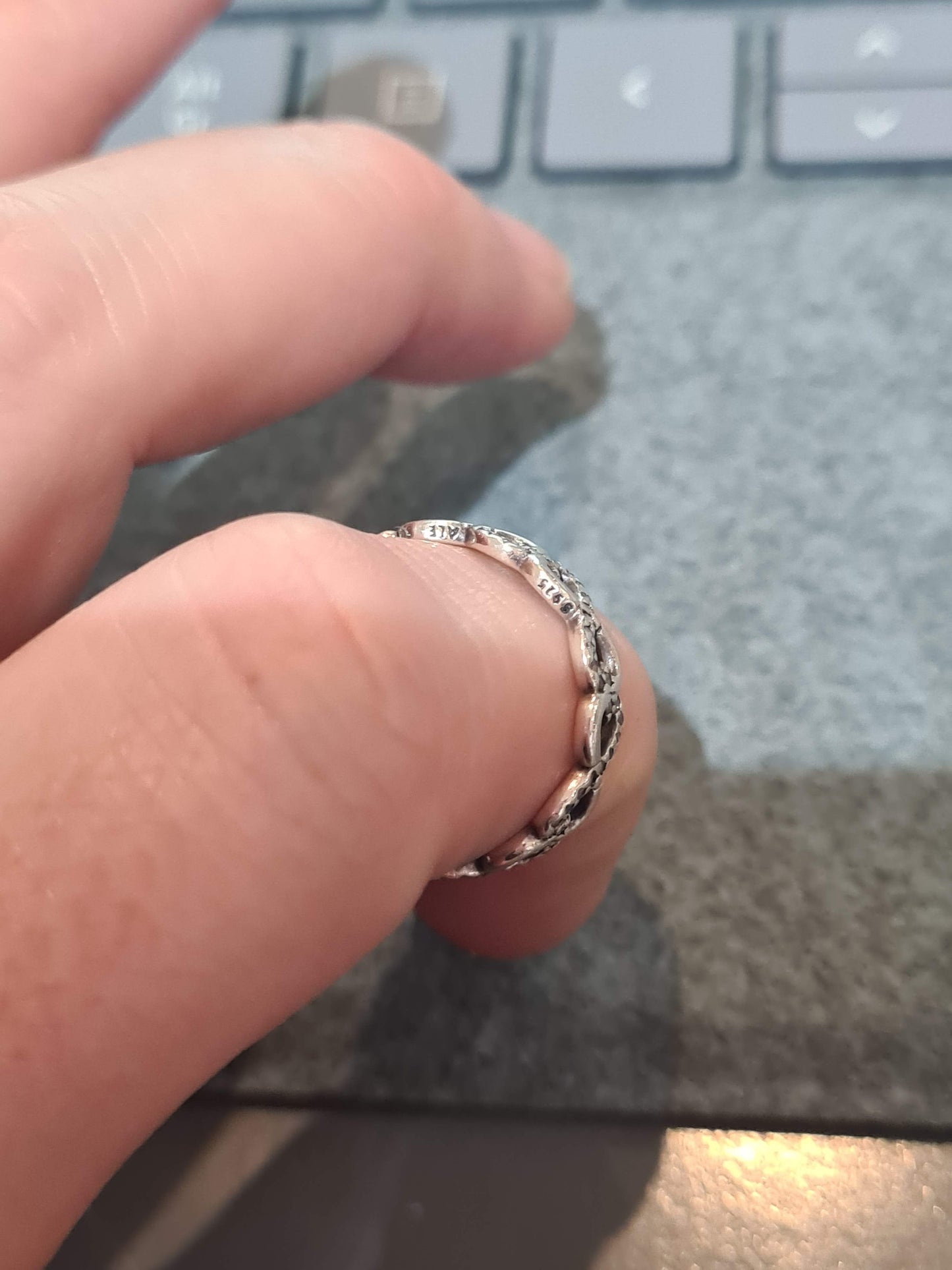 Genuine Pandora Two Tone Pave Infinity Ring Size 54
