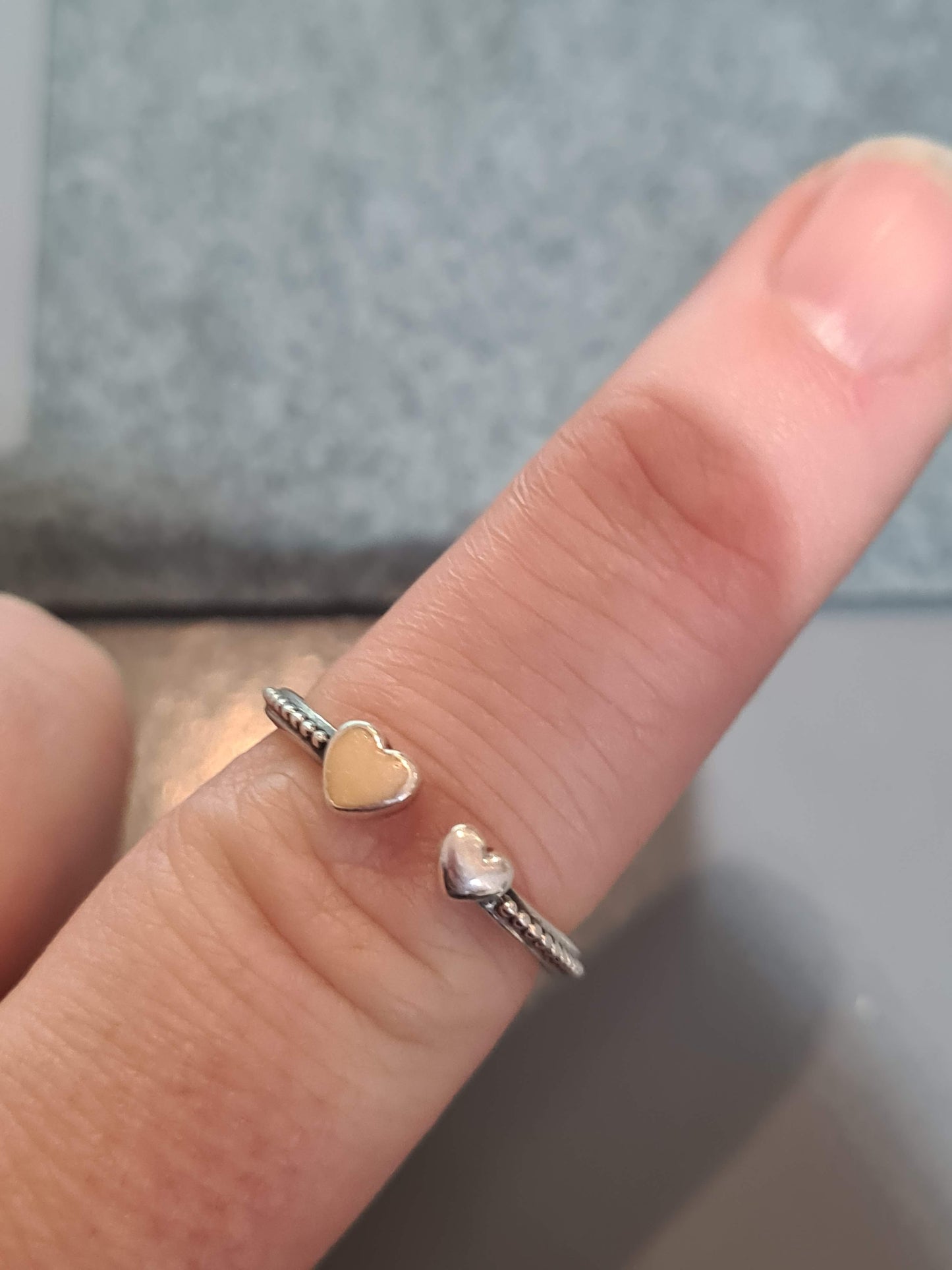 Genuine Pandora Enamel Heart and Silver Heart Open Ring Size 52