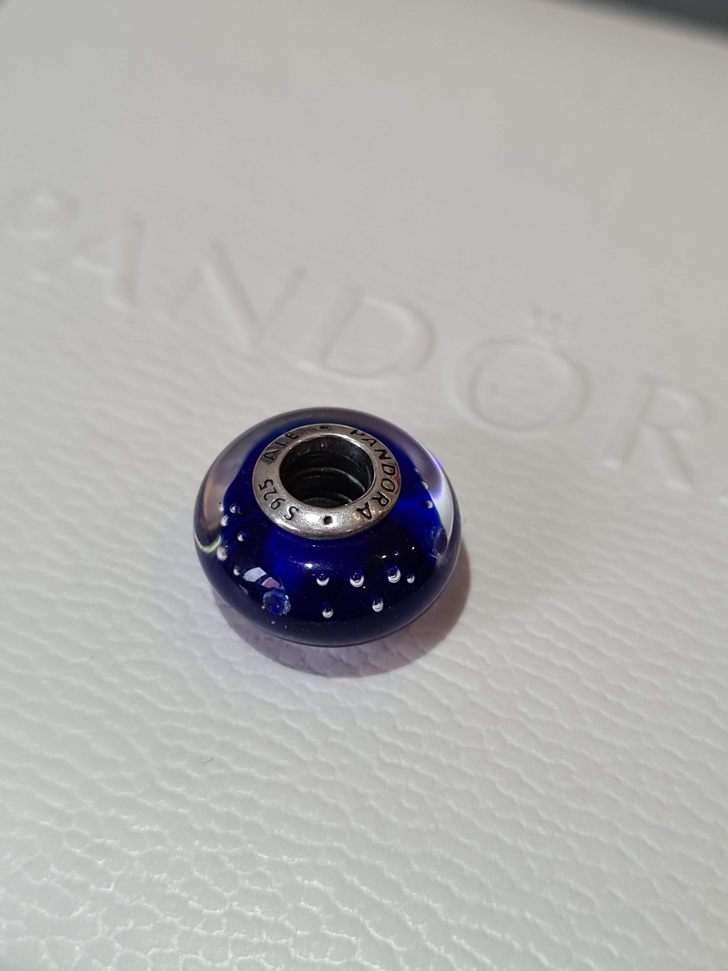 Genuine Pandora Midnight Blue Navy Bubble Slight sparkle Murano Glass Charm