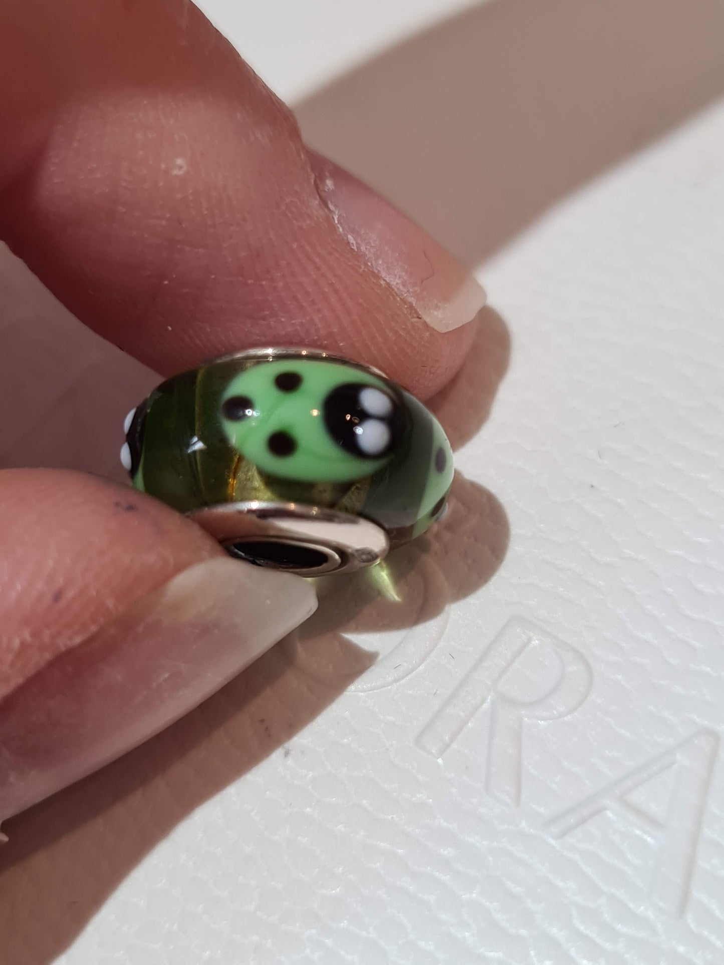 Genuine Pandora Green Ladybird Murano Glass Charm
