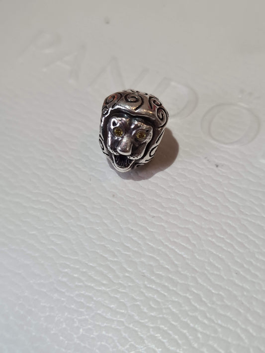 Genuine Pandora Lion With CZ Eyes Citrine Yellow/Green Rare Charm