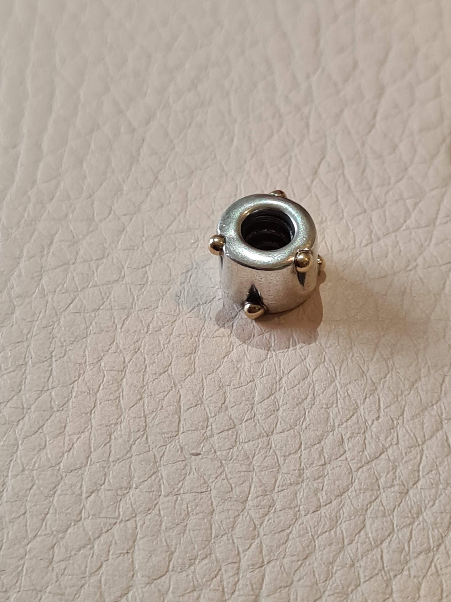 Genuine Pandora Two Tone Gold Abstract Drum Beaded Dot Silver Charm
