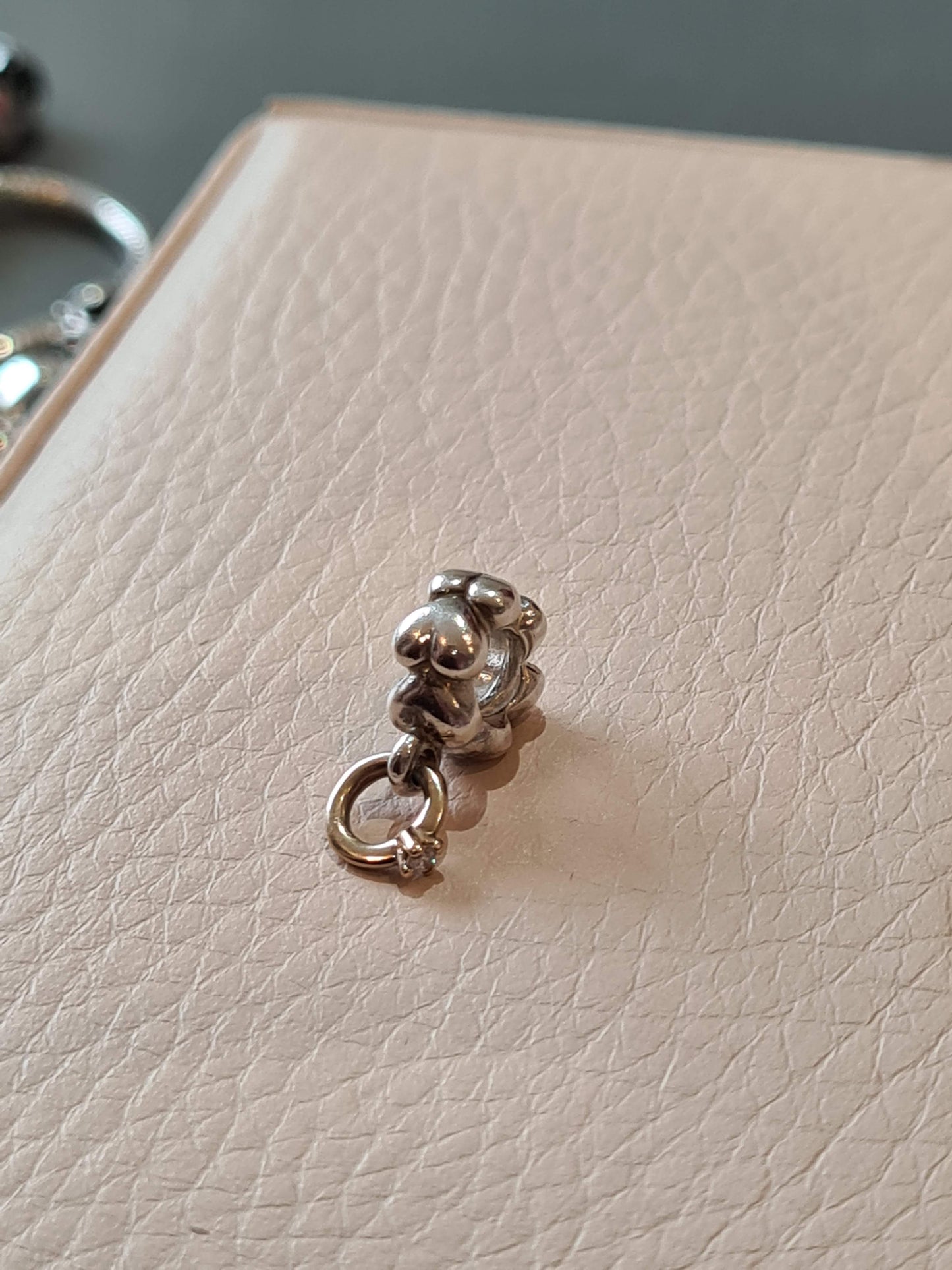 Genuine Pandora 'I Do' Engagement Ring in Gold with Small Diamond Dangle Charm