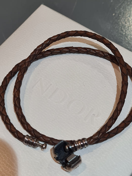 Genuine Pandora Brown Leather Double Wrap Tan Bracelet