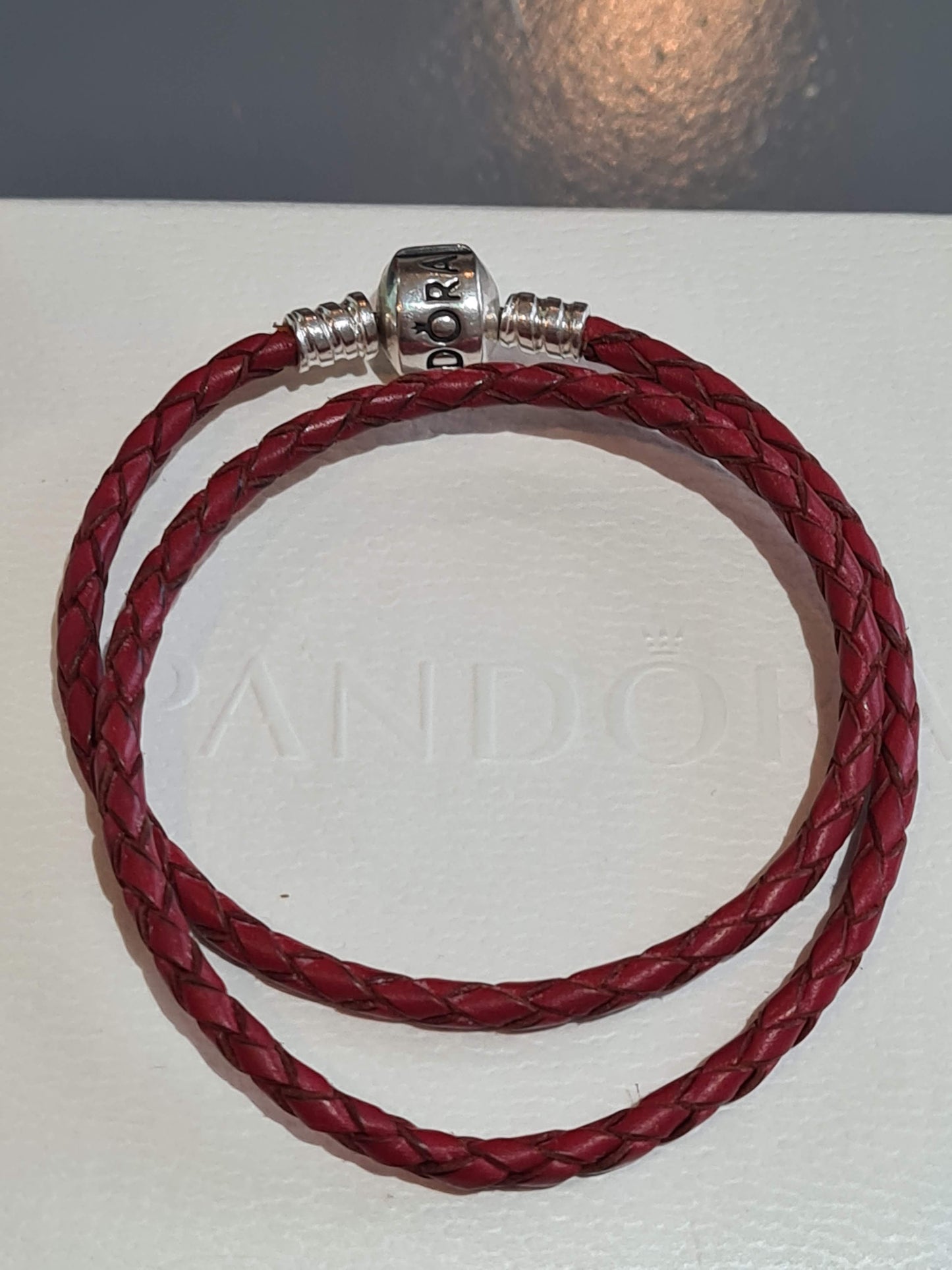 Genuine Pandora Red Leather Double Wrap Bracelet