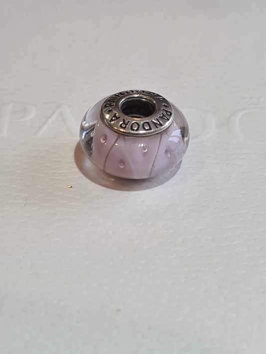 Genuine Pandora Pink Triangle Murano Glass Charm With Bubbles