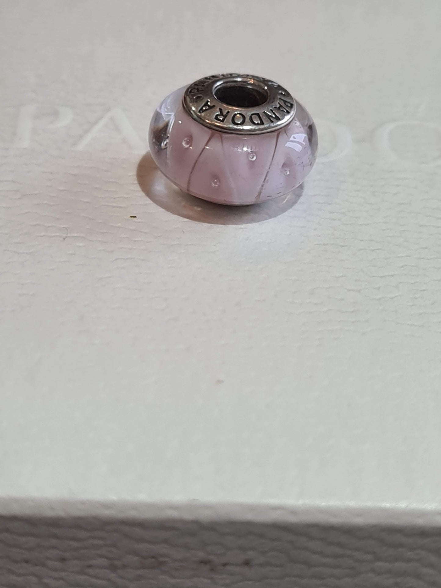 Genuine Pandora Pink Triangle Murano Glass Charm With Bubbles