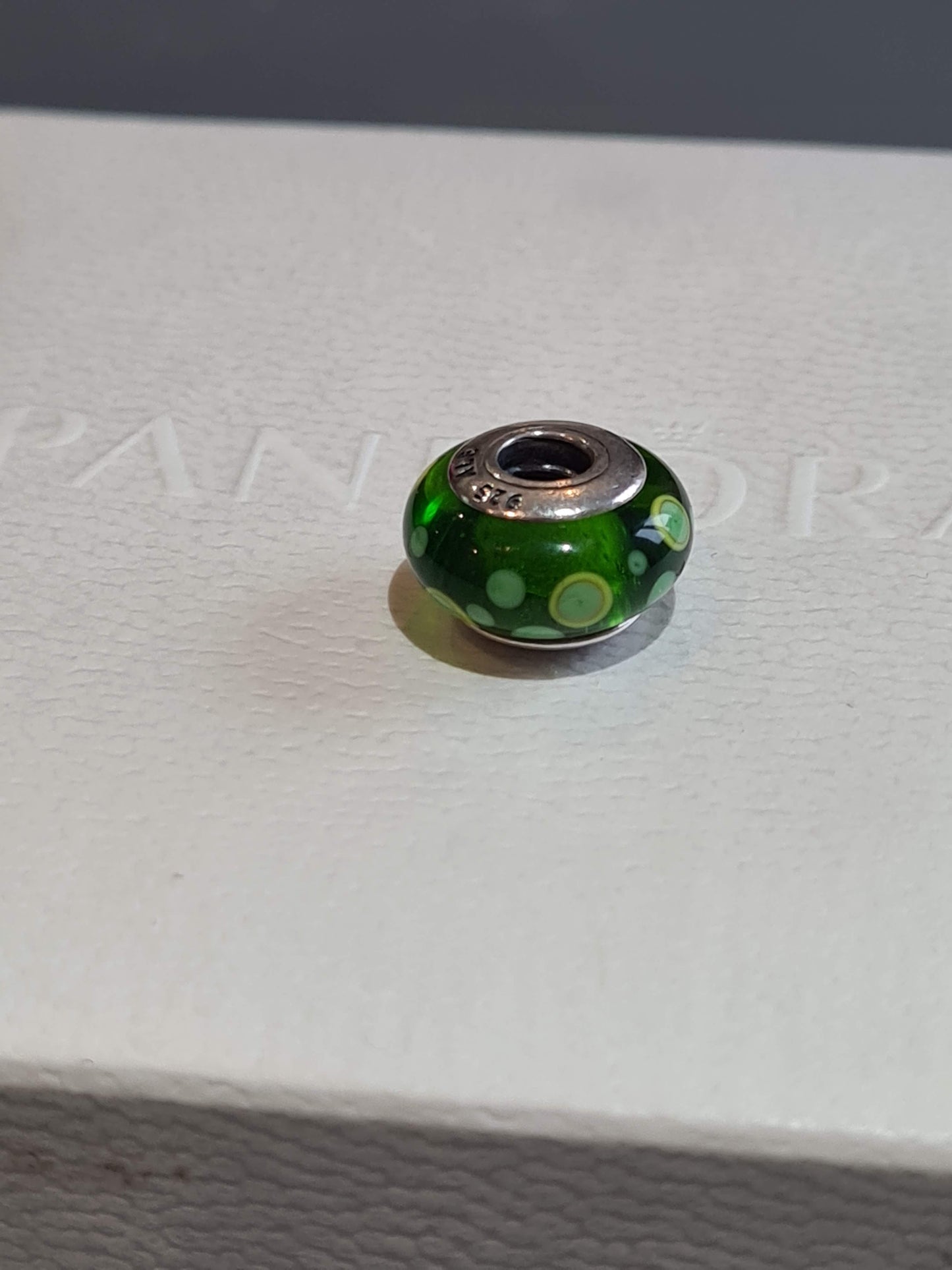 Genuine Pandora Green Polka Dot Glass Murano Charm