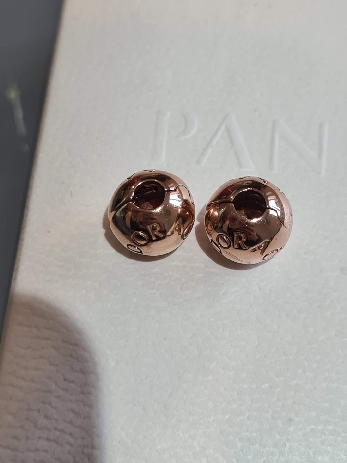 Genuine Pandora Pair of Rose Gold Logo Clips